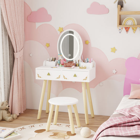 Coiffeuse pour enfants avec miroir LED et tabouret