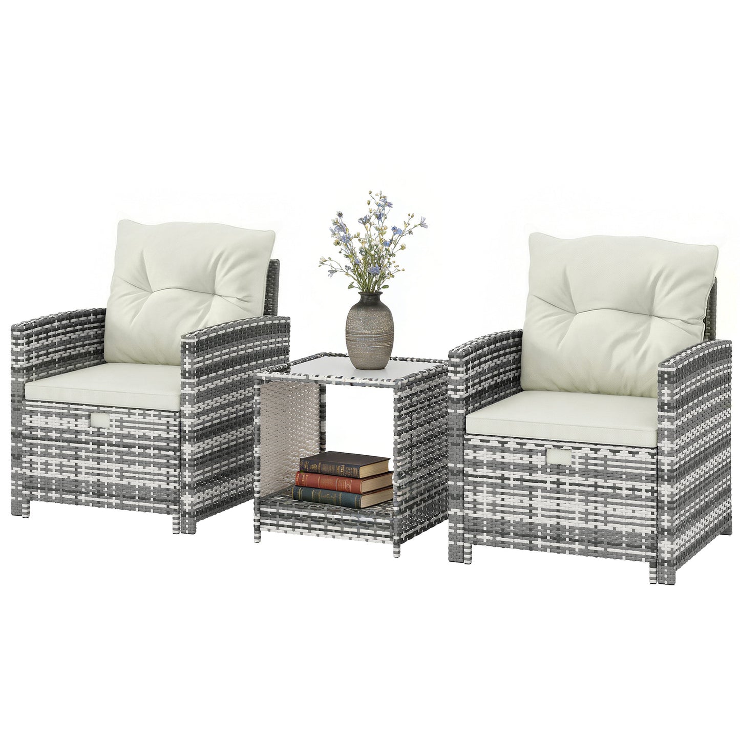 Outsunny 5-Piece Rattan Patio Set - Chairs + Ottomans + Glass Table