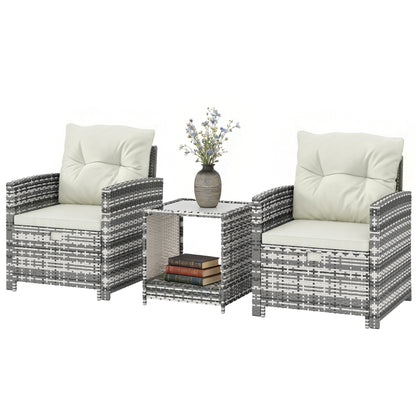 Outsunny 5-Piece Rattan Patio Set - Chairs + Ottomans + Glass Table
