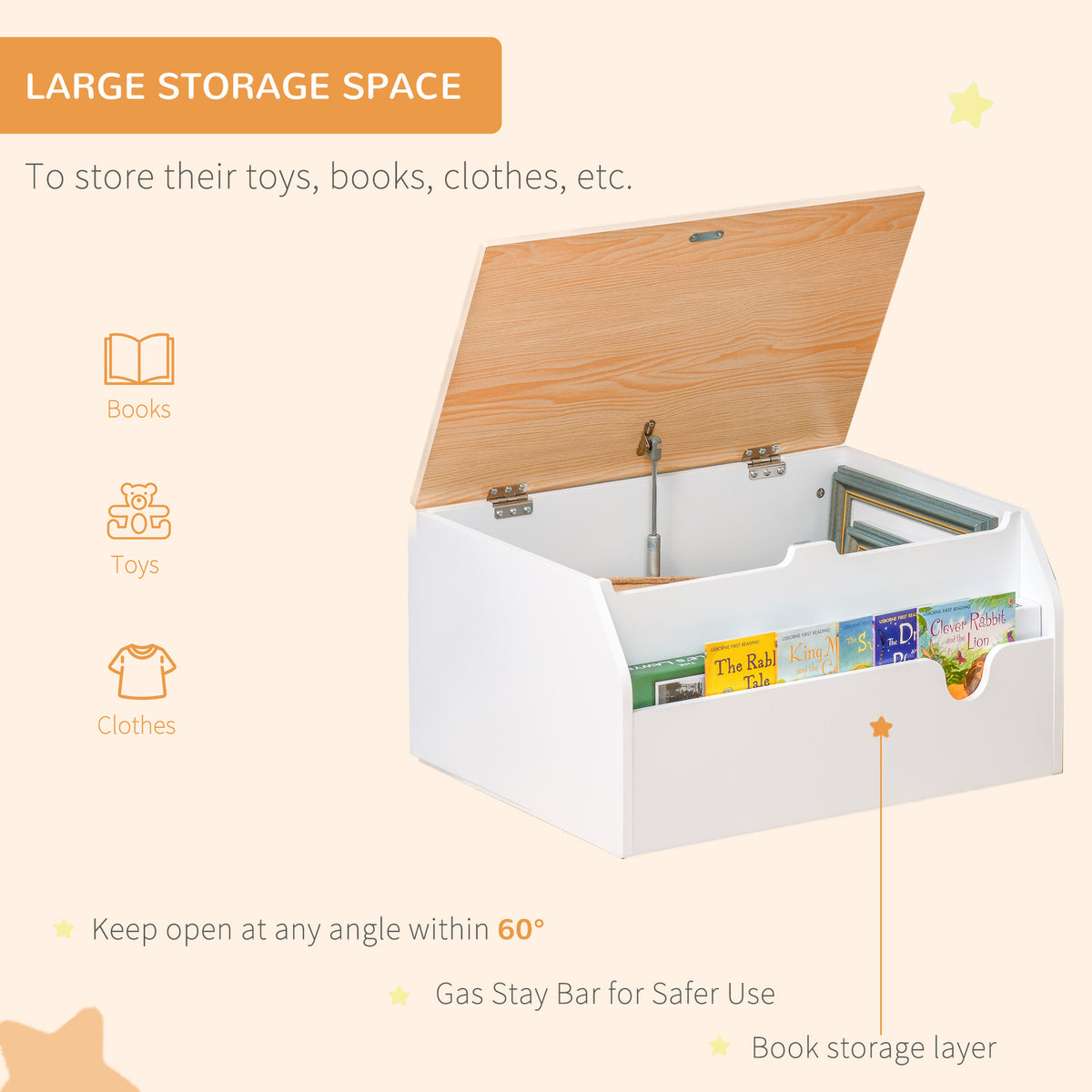 Coffre à jouets en bois avec couvercle et charnière