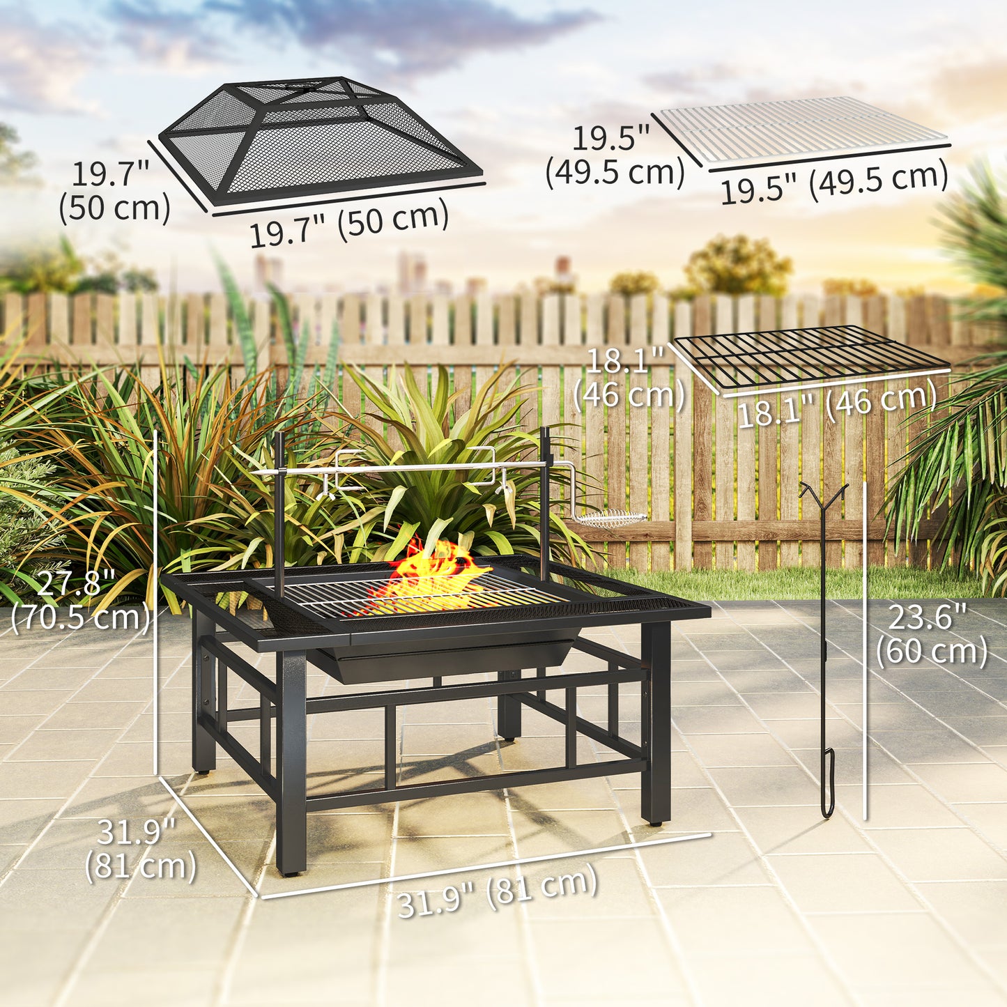 Foyer extérieur 2-en-1 avec grille BBQ 81cm
