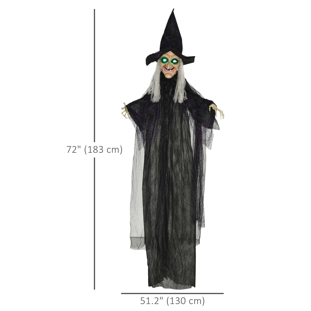 Sorcière grandeur nature 183 cm yeux lumineux — Noire