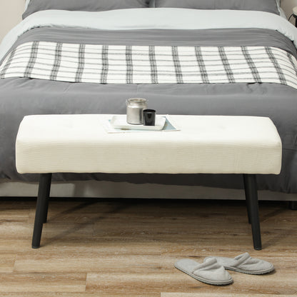 Banc capitonné en velours côtelé pieds en acier