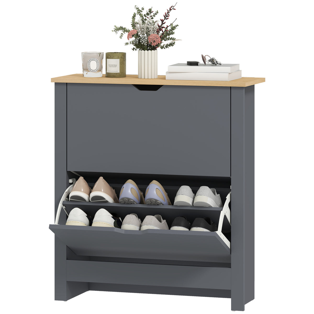 Armoire à chaussures 2 tiroirs rabattables et tablettes ajustables