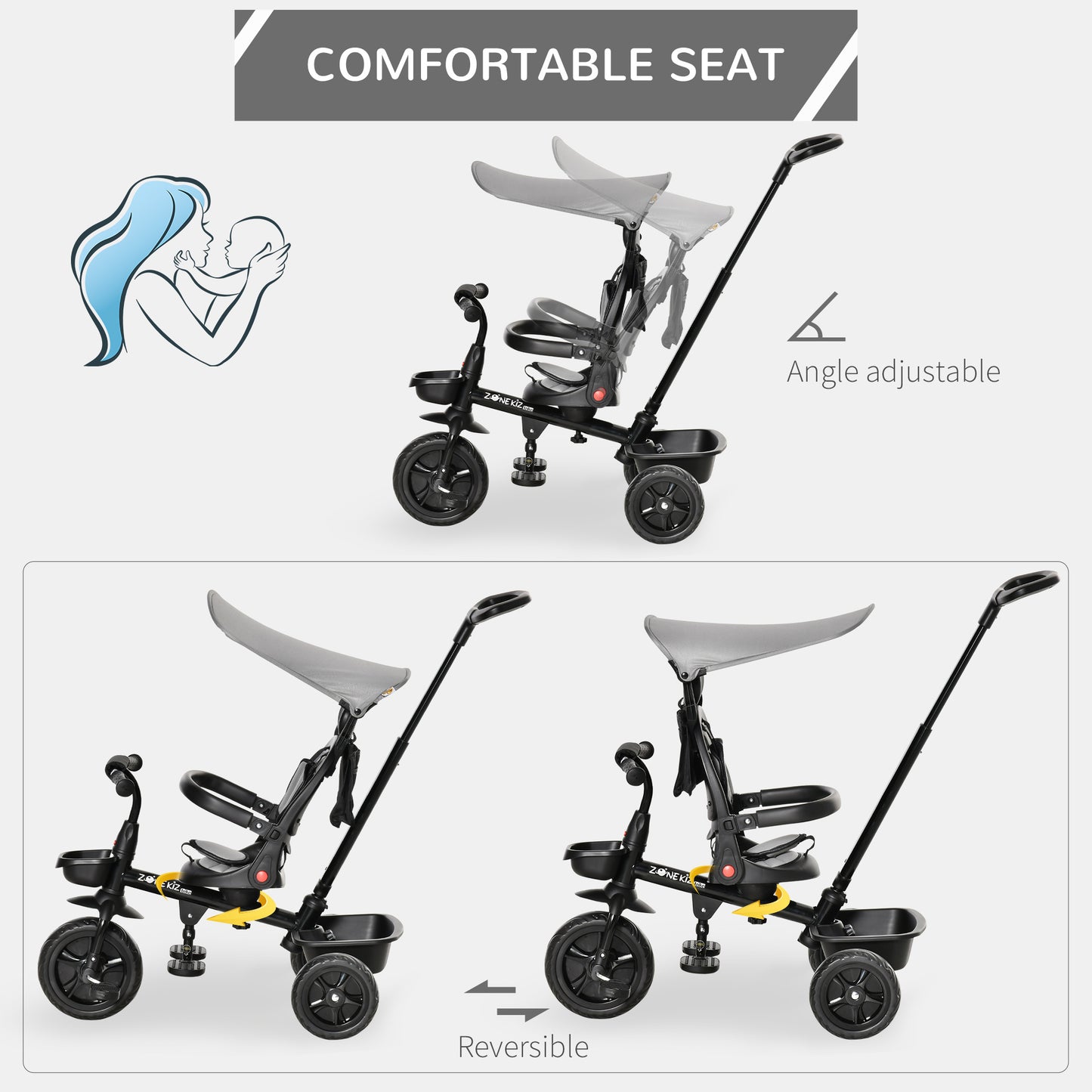 Tricycle évolutif 5-en-1 avec poignée parentale