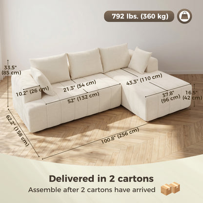 Sofa sectionnel modulaire en chenille avec méridienne — 3 places