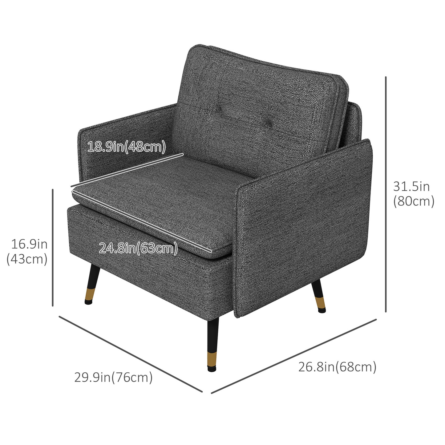 Fauteuil d'accent rembourré dossier capitonné pieds acier