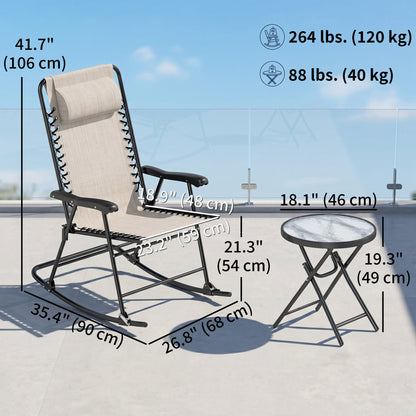 Ensemble 3 pièces chaises berçantes patio avec table