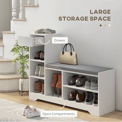 Banc de rangement à chaussures avec tiroir et 6 tablettes