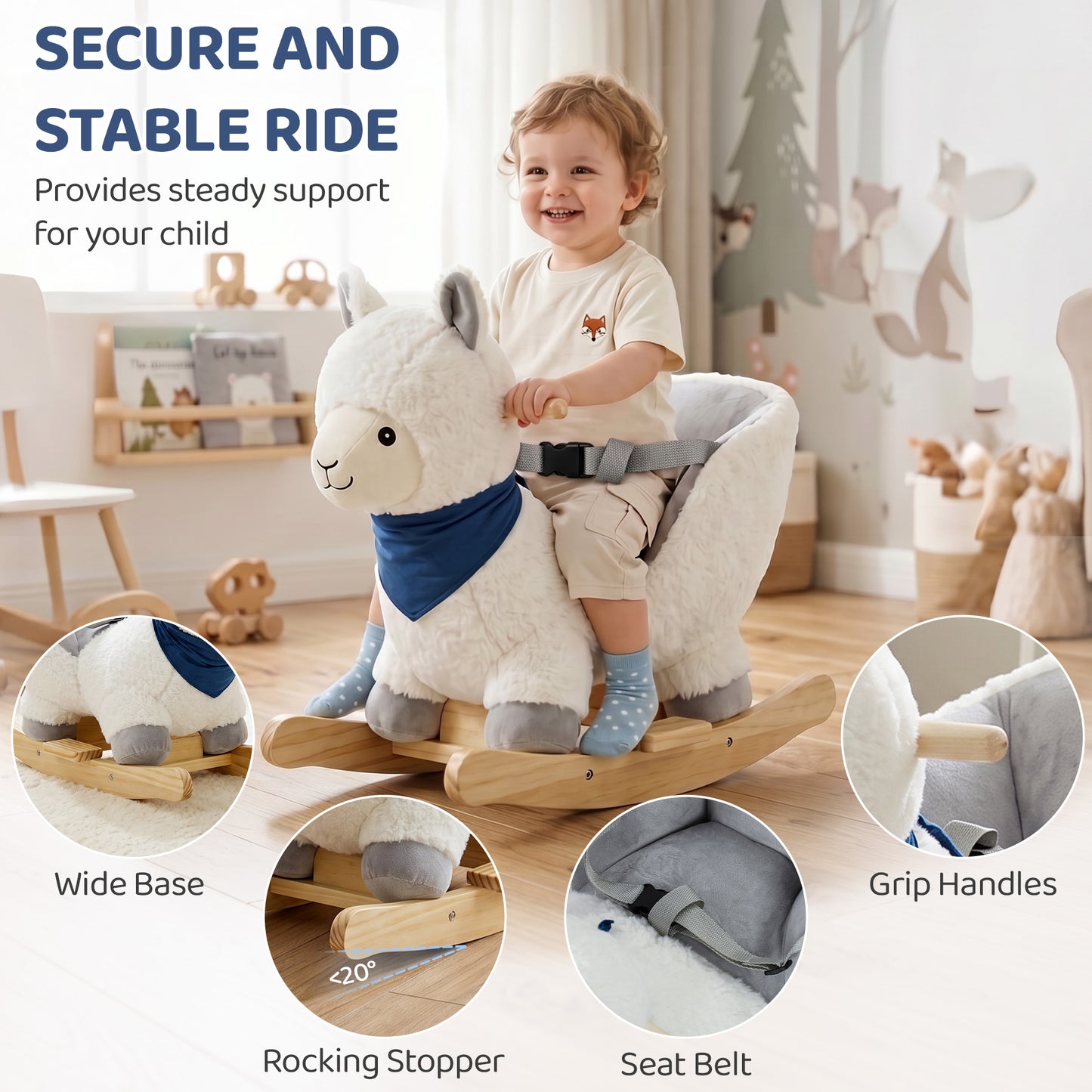 Cheval à bascule en peluche alpaga pour bébé