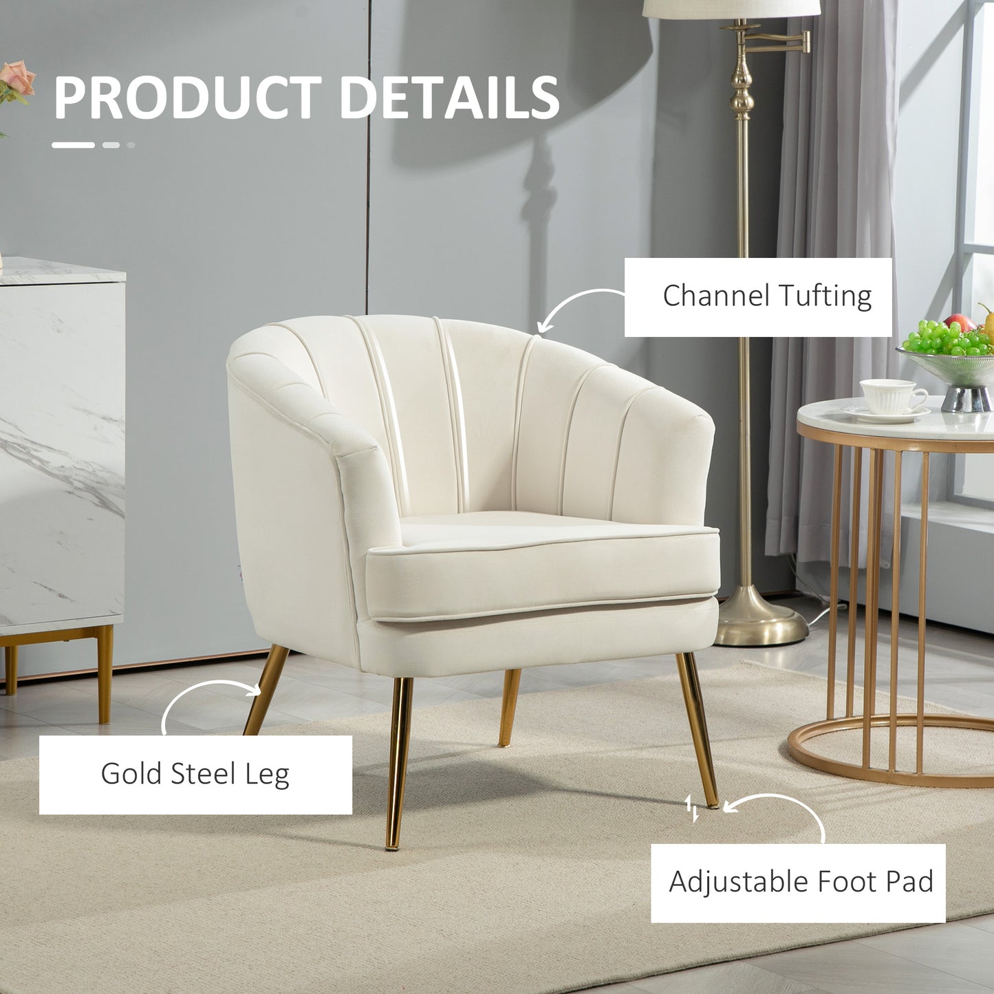 Fauteuil d'accent moderne avec pieds dorés en métal