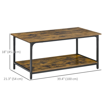 Table basse industrielle avec étagère de rangement