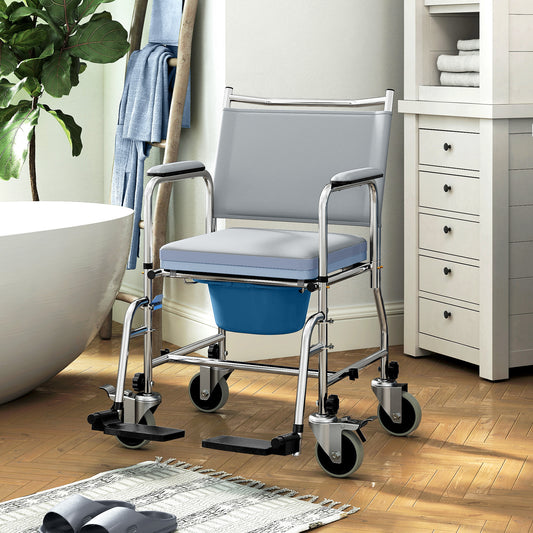 Chaise de douche roulante 4-en-1 — grise