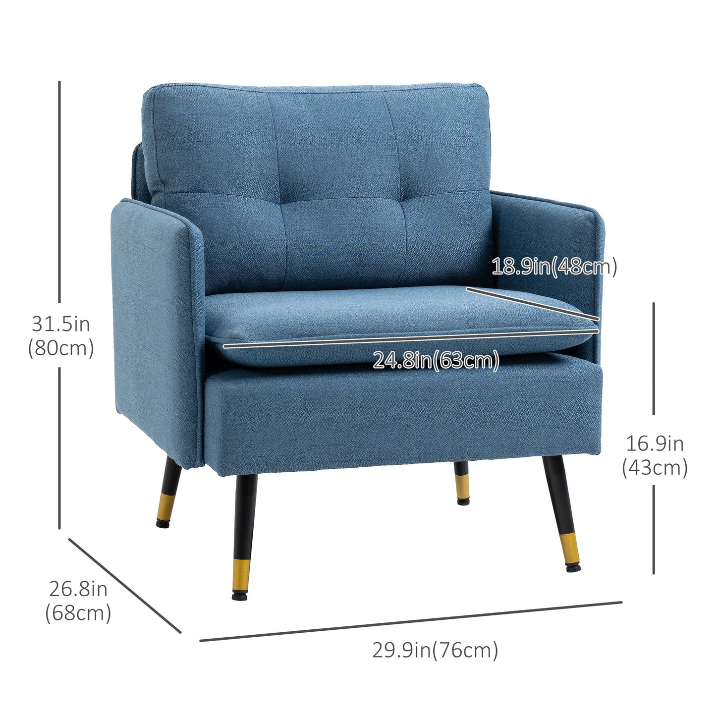 Fauteuil d'accent rembourré dossier capitonné pieds acier
