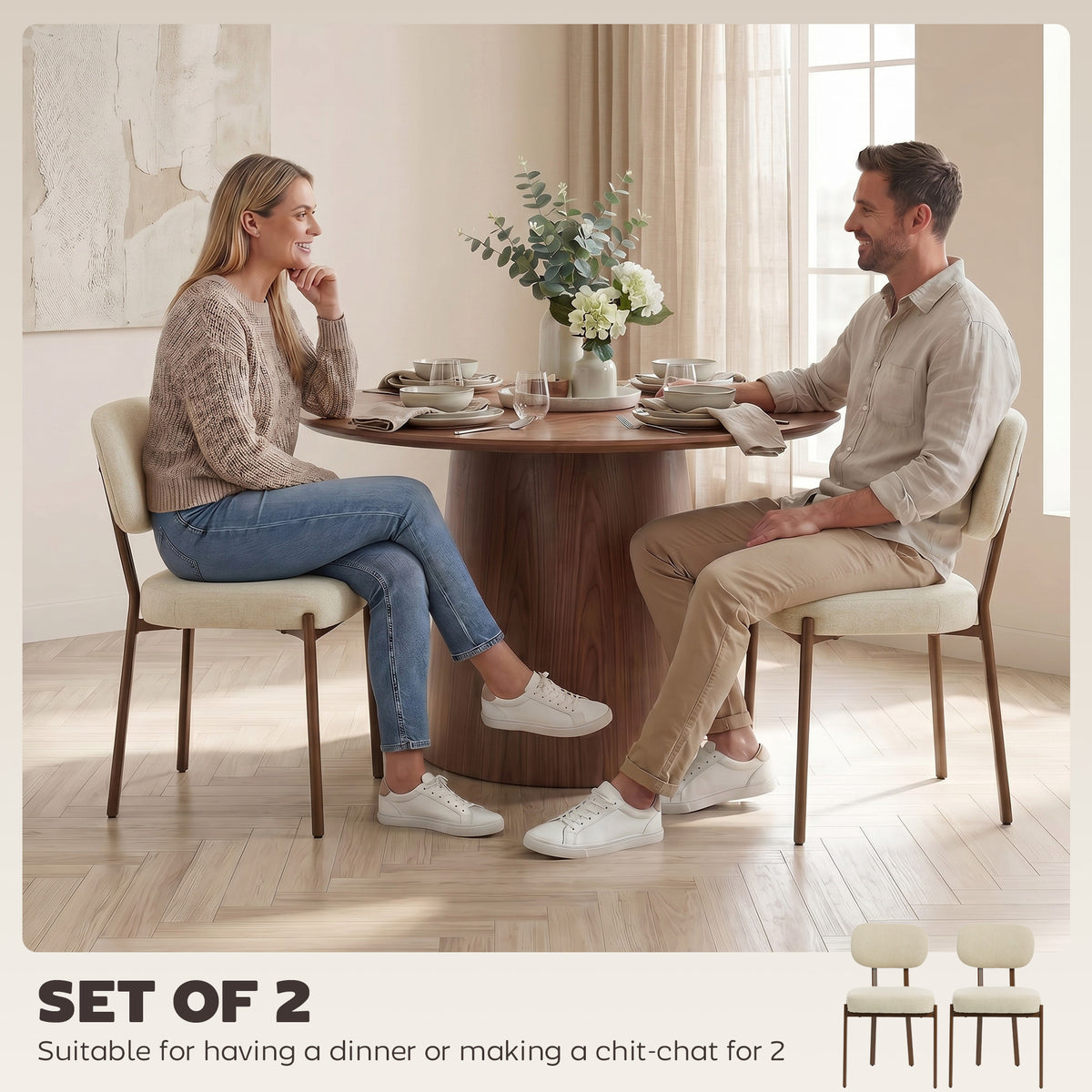 Chaises de cuisine rembourrées lin, ensemble de 2