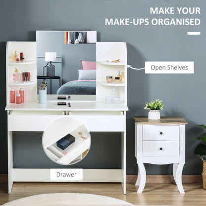 Table de maquillage avec miroir et étagères