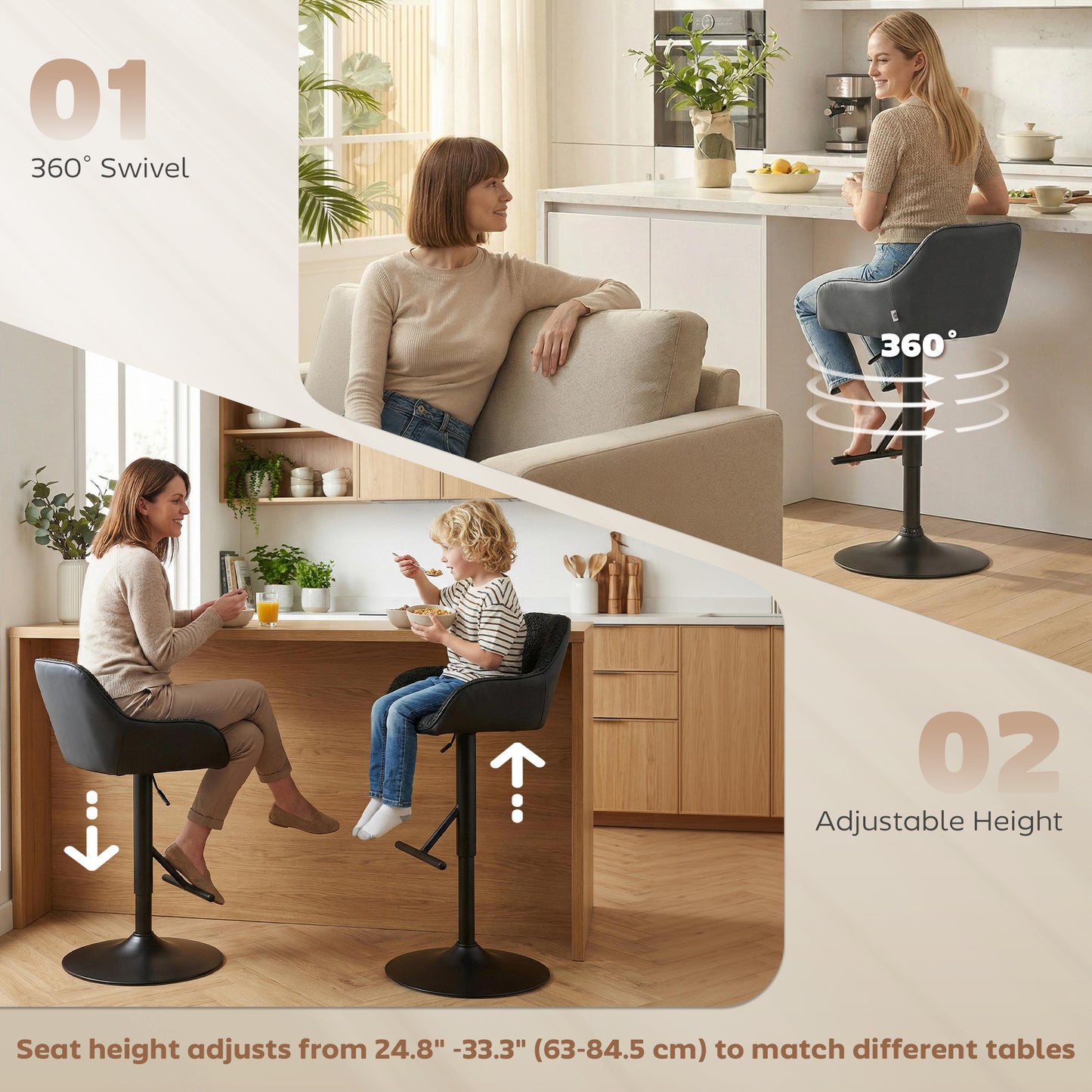 Tabourets de bar pivotants hauteur réglable avec dossier