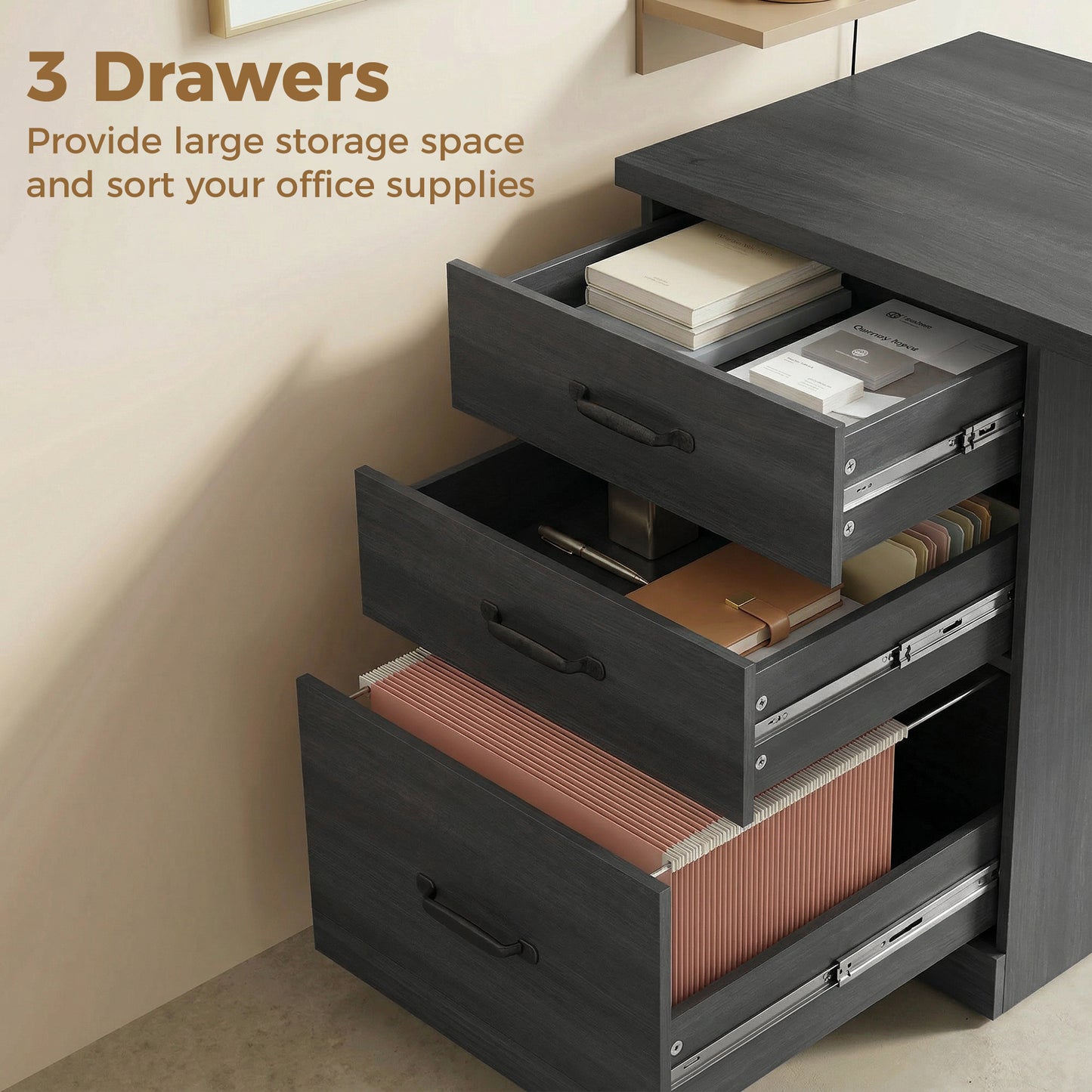 Bureau d'ordinateur 3 tiroirs avec rail suspendu 120 cm