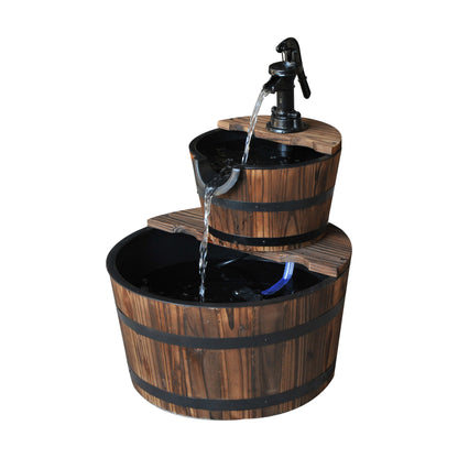 Outsunny 2-Tier Wooden Fountain with Electric Pump for Garden