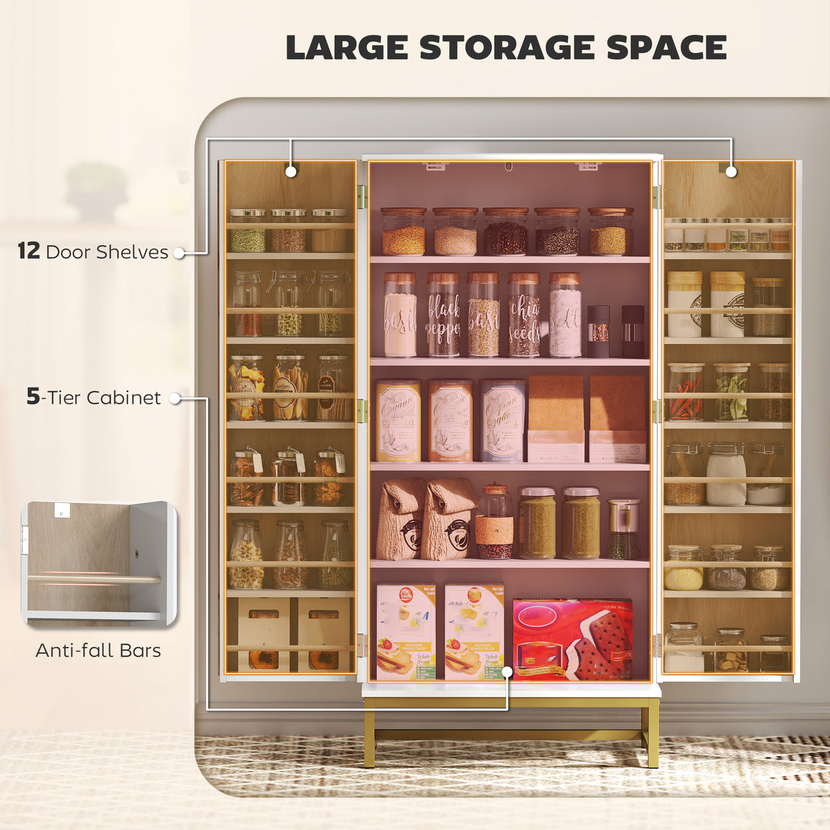 Armoire de cuisine autoportante 5 tablettes ajustables