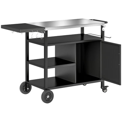 Chariot BBQ pliant acier inoxydable avec tablettes roulettes