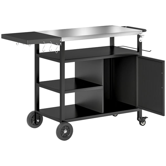 Chariot BBQ pliant acier inoxydable avec tablettes roulettes