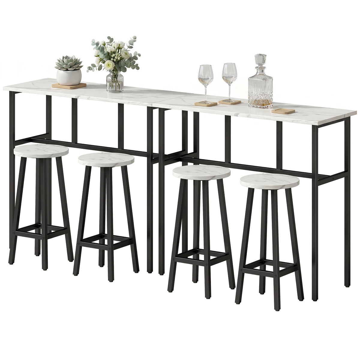 Ensemble bar 6 pièces avec 2 tables et 4 tabourets