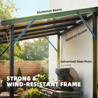 Gazebo BBQ Adossé Toit Rigide Polycarbonate