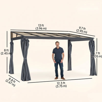 Pergola aluminium toit polycarbonate avec rideaux