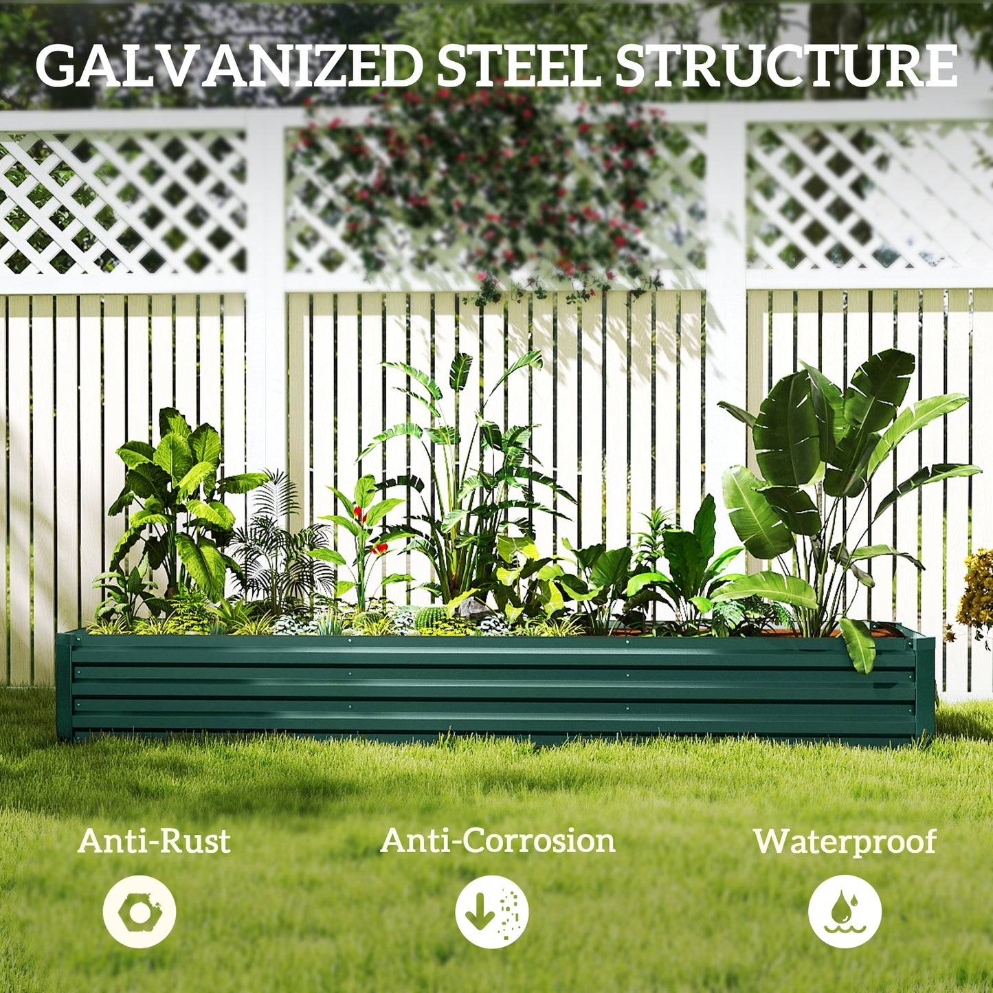 Bac surélevé galvanisé 8'x2'x1' pour jardin