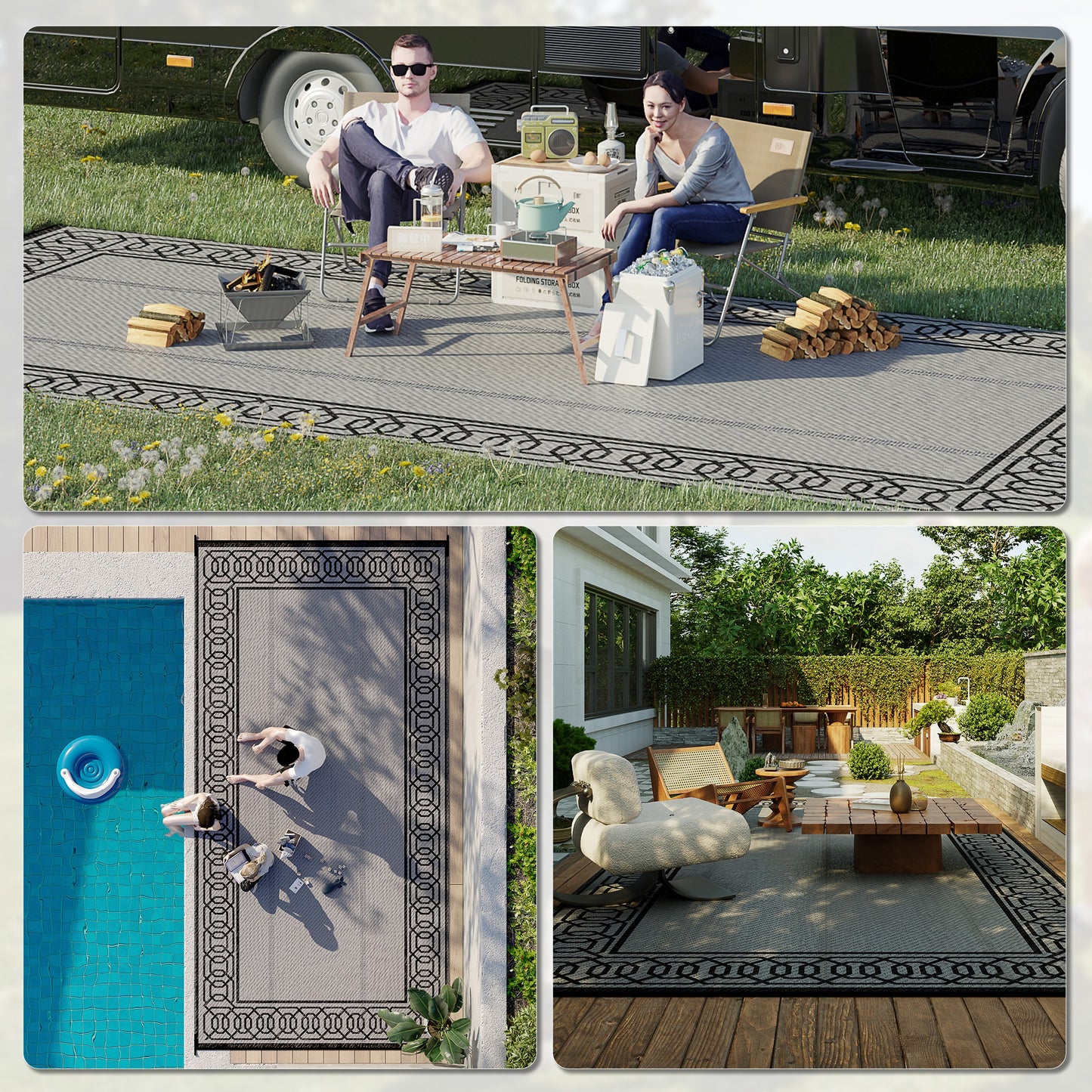 Tapis extérieur portable réversible 274 x 549 cm — noir