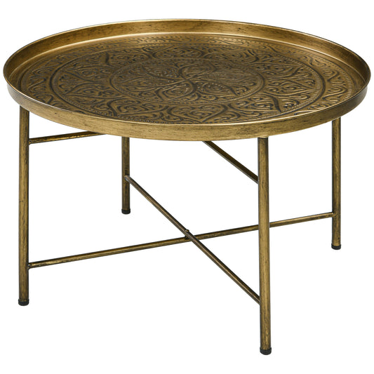 Table basse ronde plateau martelé cadre métal