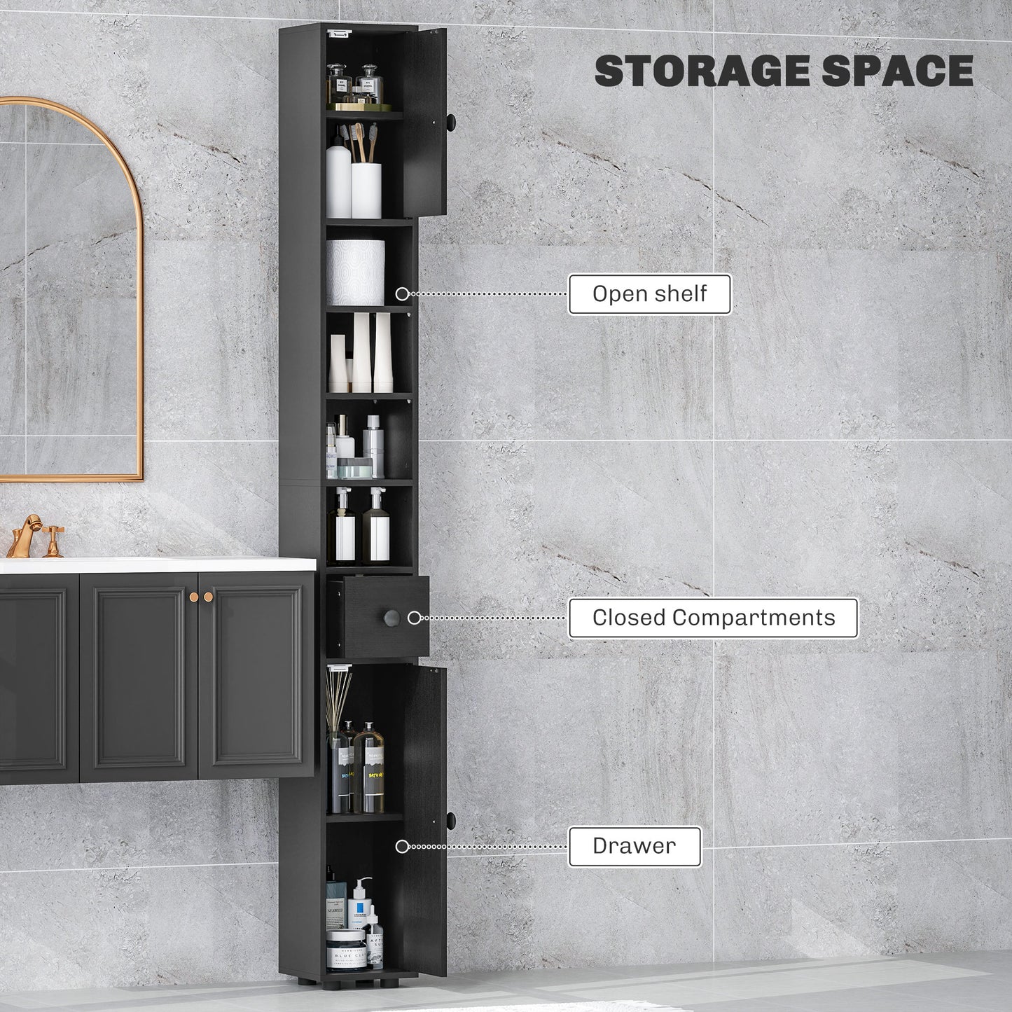 Armoire de salle de bain haute autoportante
