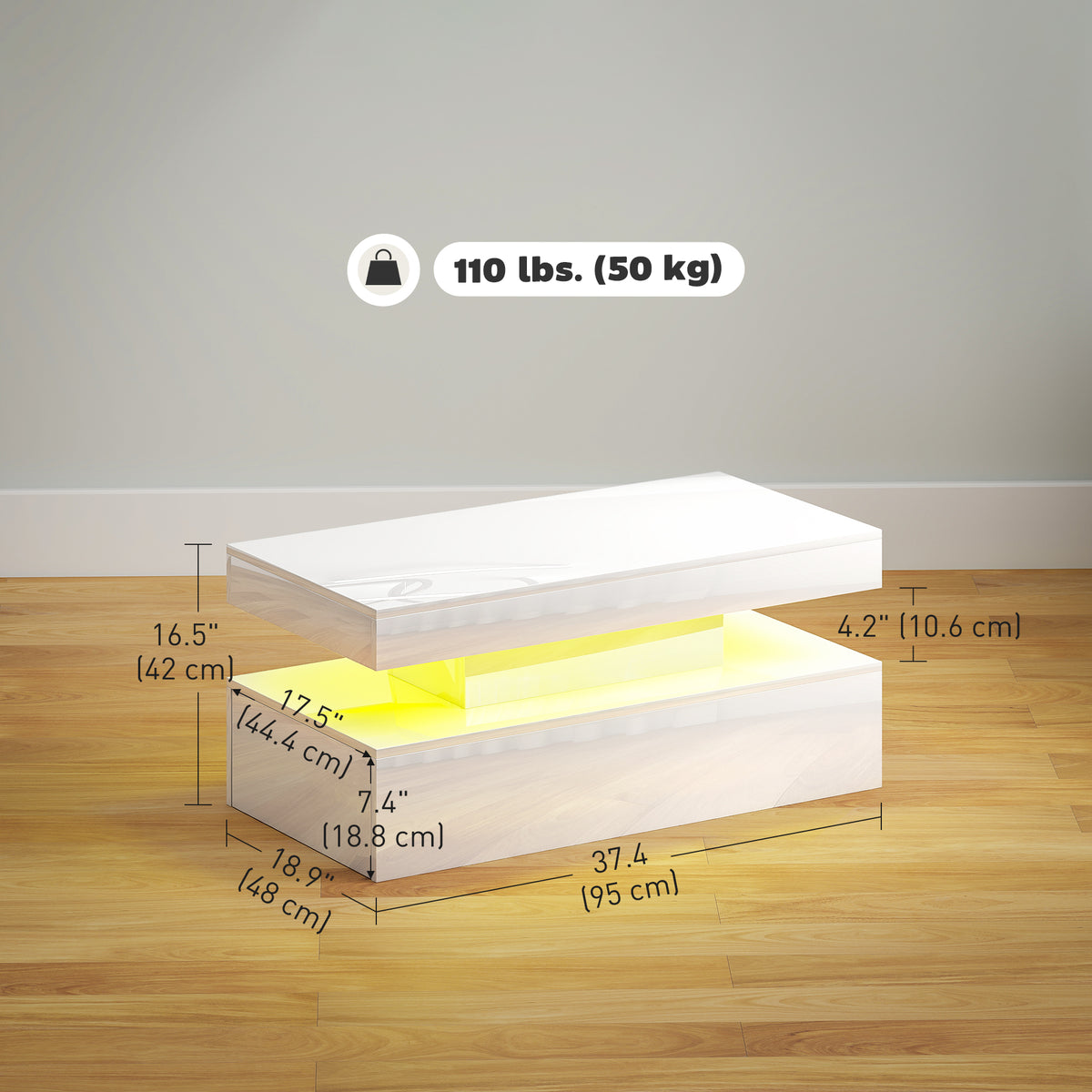 Table basse lumineuse à LED avec rangement