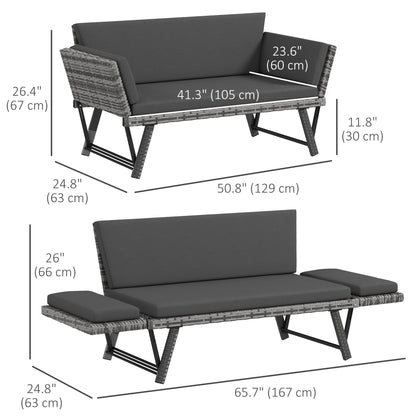 Causeuse convertible en osier pour patio — gris
