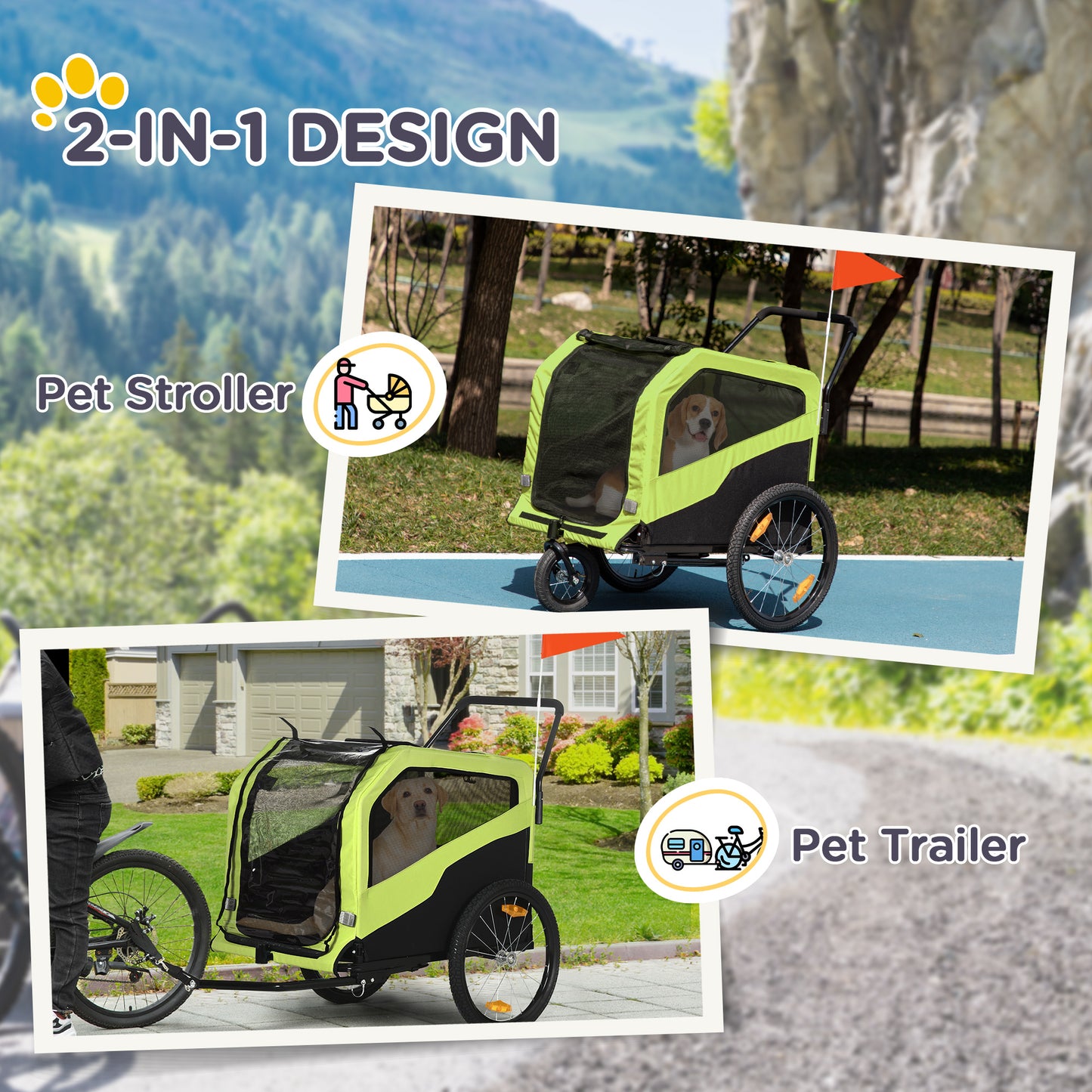 Remorque vélo chien 2-en-1 grands chiens 30 kg