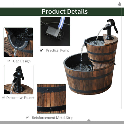 Fontaine d'eau en bois 2 niveaux avec pompe électrique