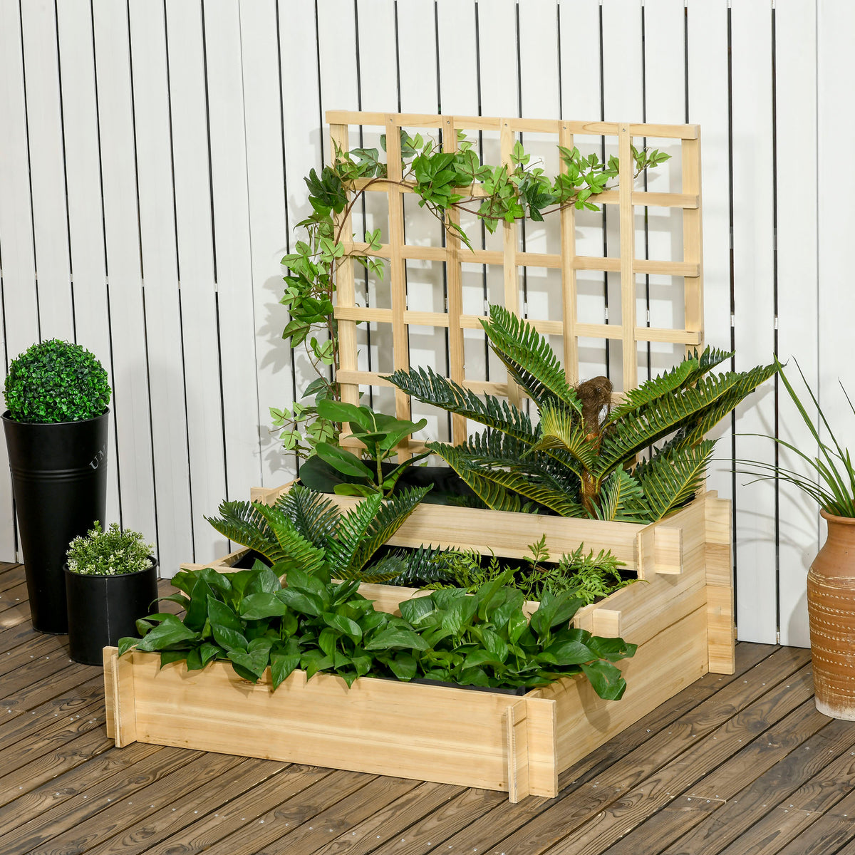 Jardinière surélevée 3 étages avec treillis