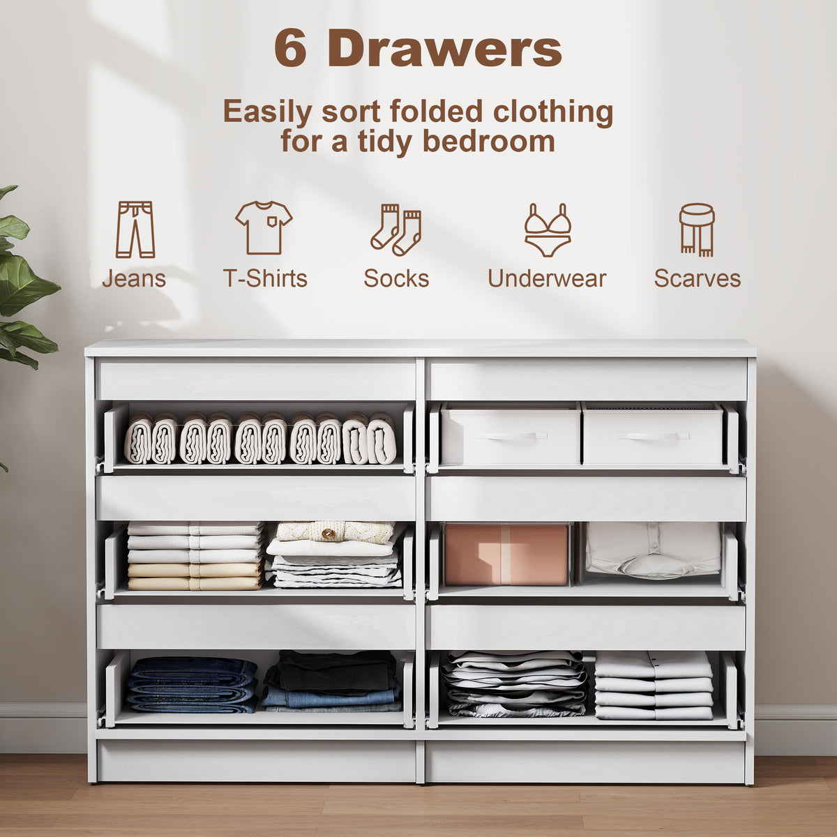 Commode moderne six tiroirs pour chambre et salon
