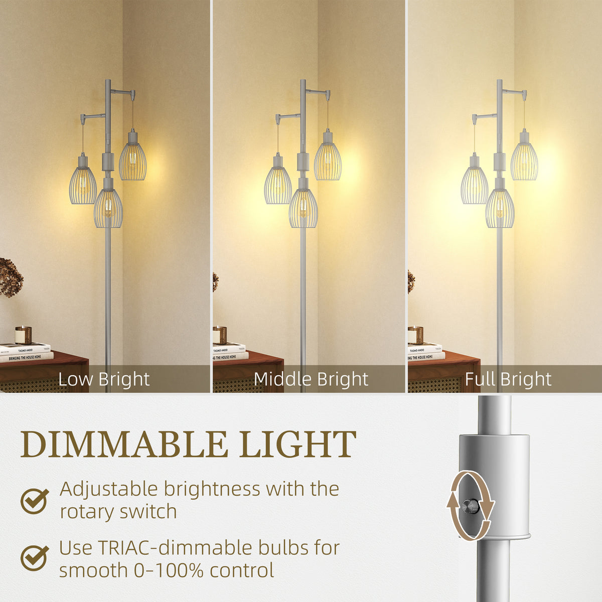 Lampadaire industriel 3 abat-jour suspendus, gradable