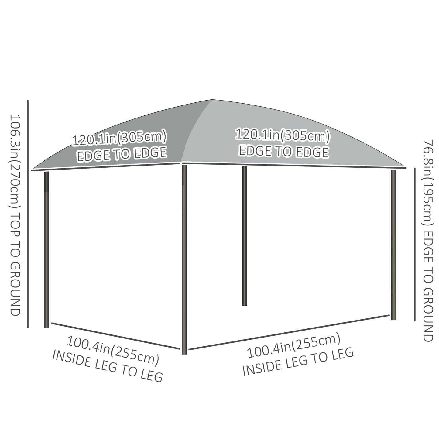 Gazebo toit rigide polycarbonate UV60+ avec rideaux