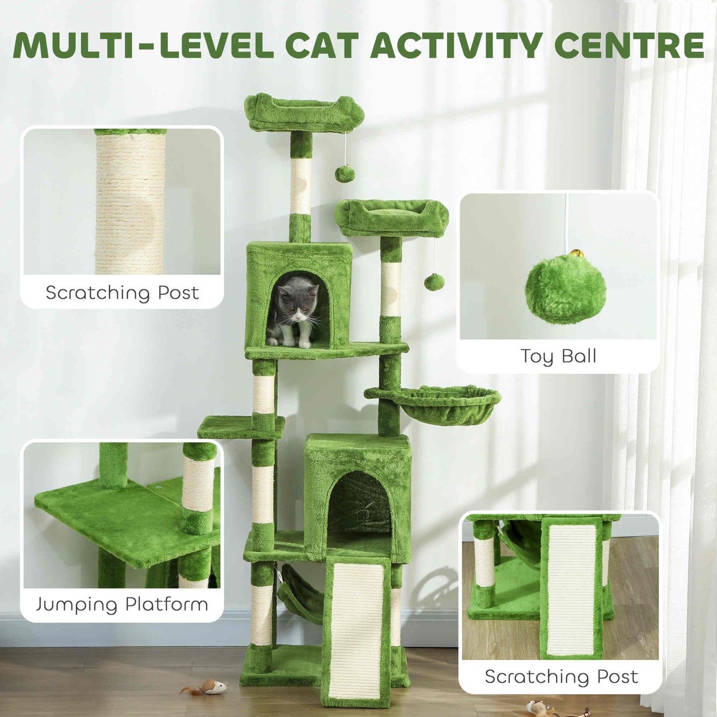 Arbre à chat multi-niveaux 177 cm avec condos et hamac