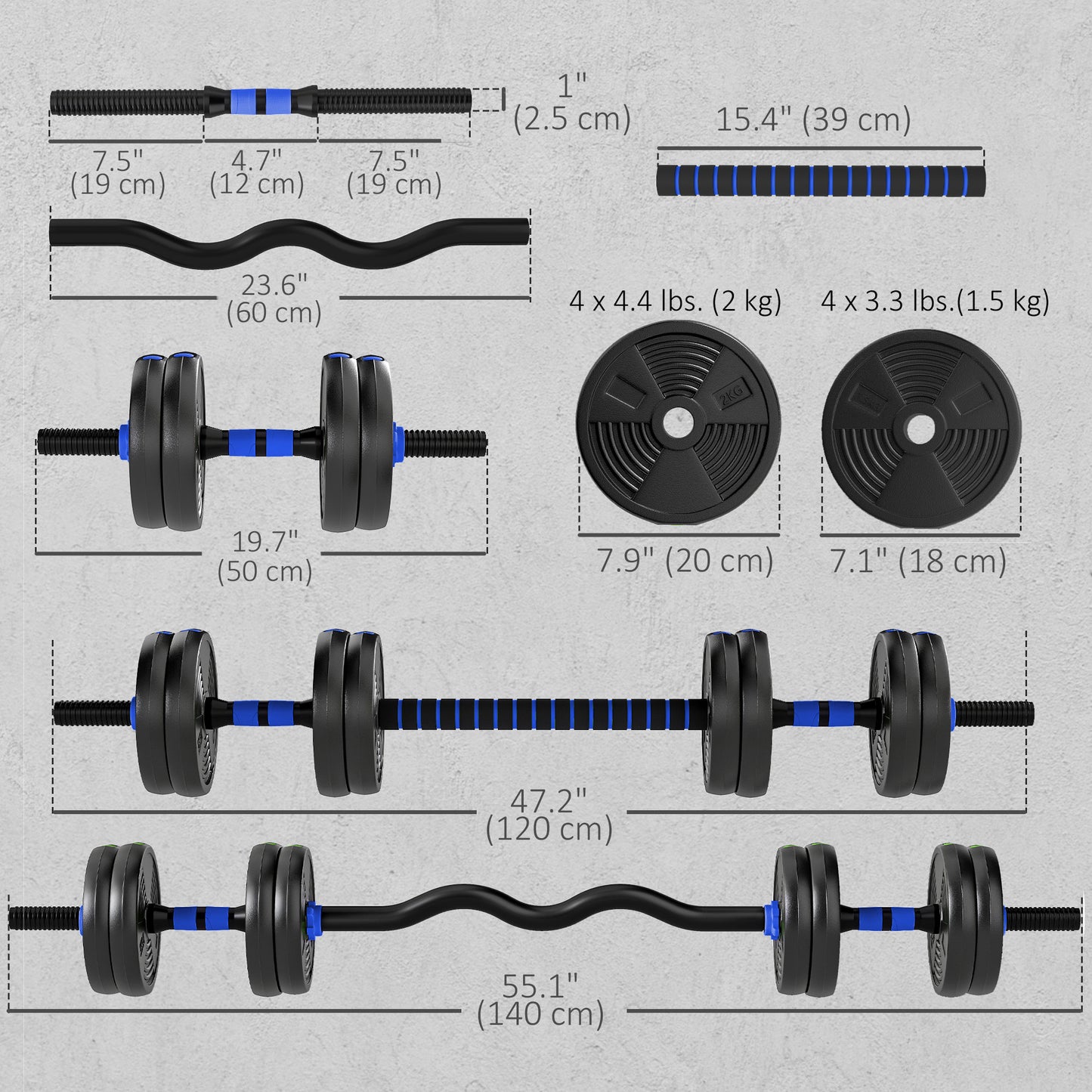 Ensemble d'haltères 3 en 1 ajustable — 15 kg