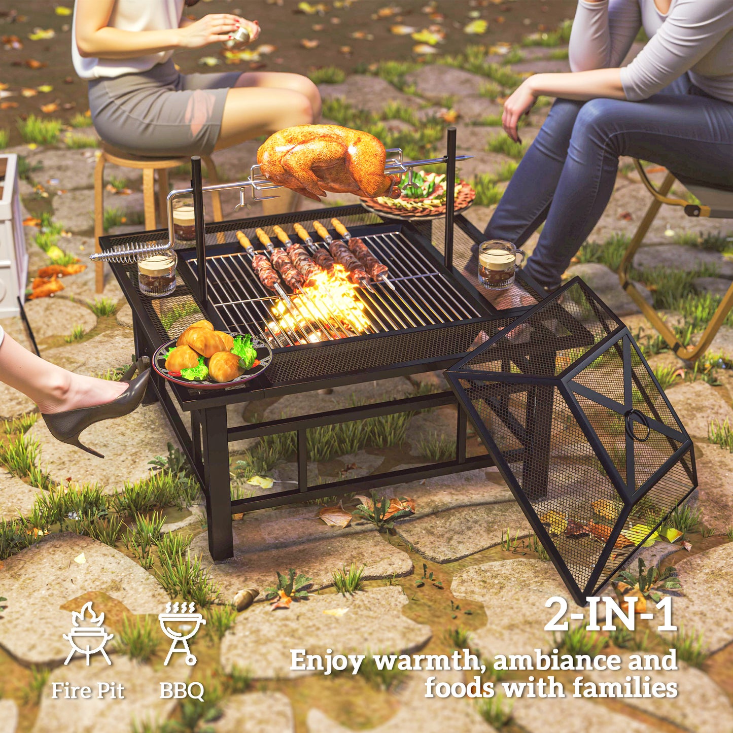 Foyer extérieur 2-en-1 avec grille BBQ 81cm
