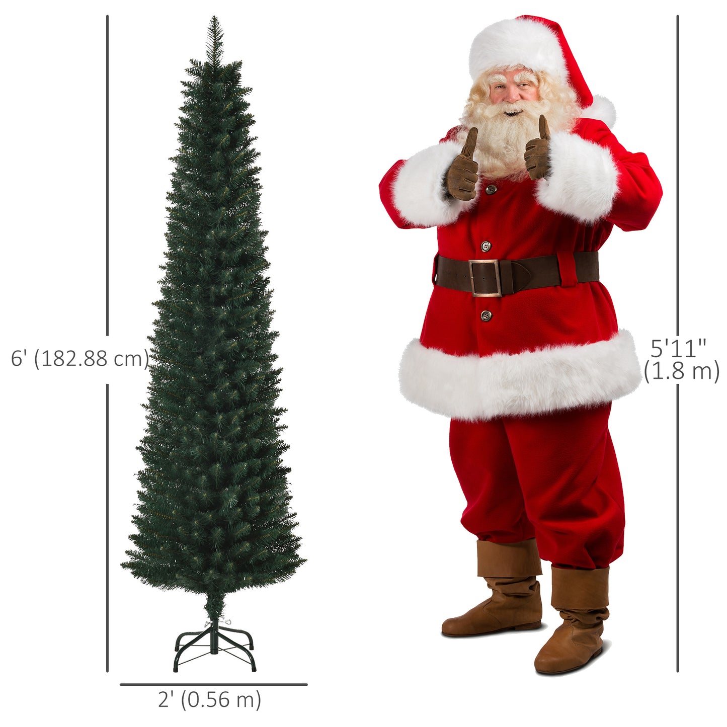 Sapin de Noël artificiel mince 6 pi avec socle pliant