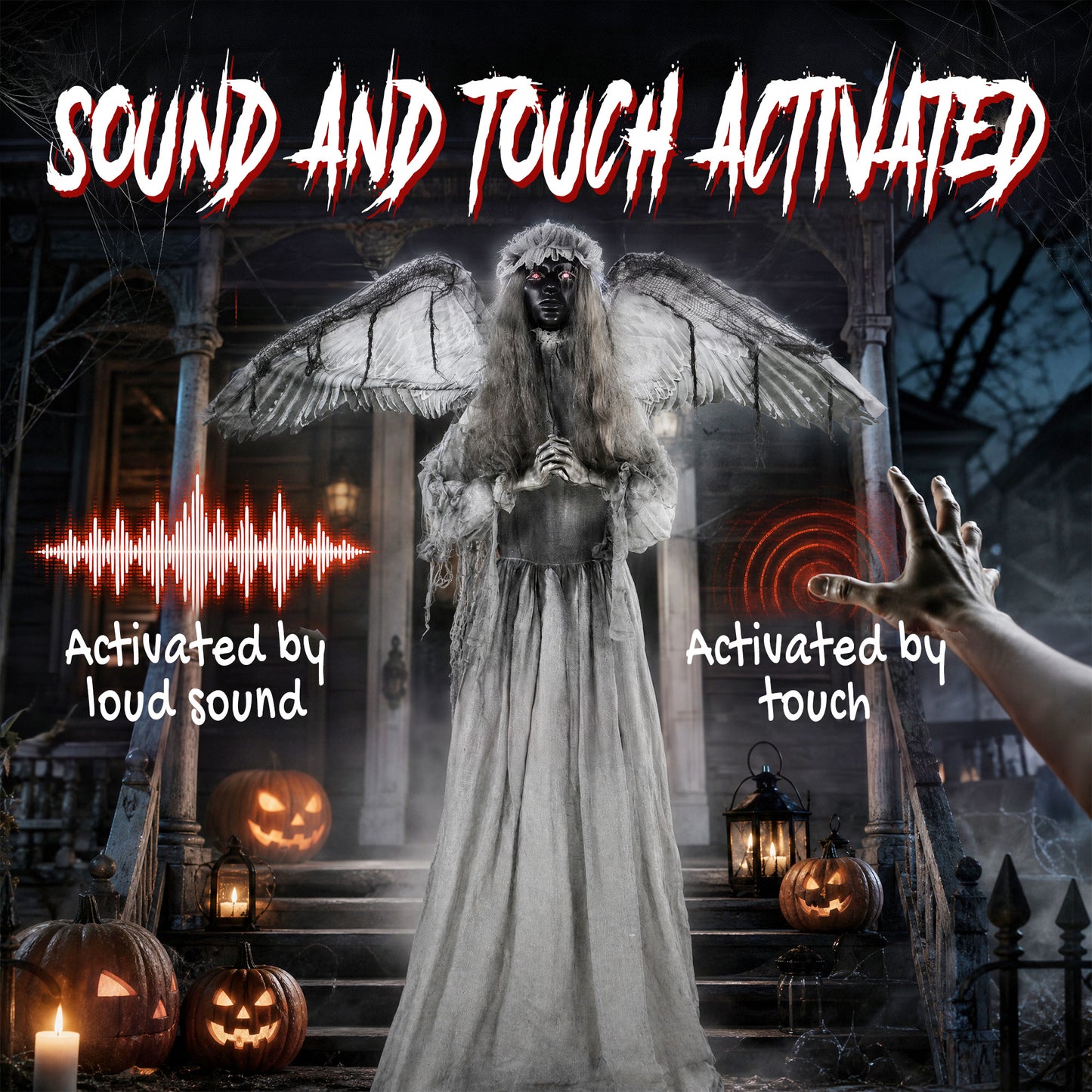 Décoration Halloween Ange Animé avec Son et Activation Tactile