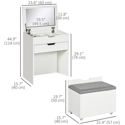 Coiffeuse avec miroir rabattable et tabouret