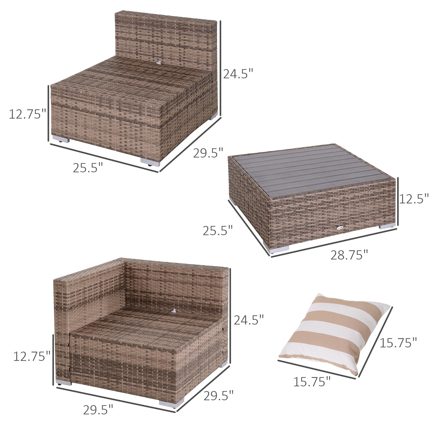 Outsunny 7-Piece Patio Set - Grey Rattan Sectional Sofa