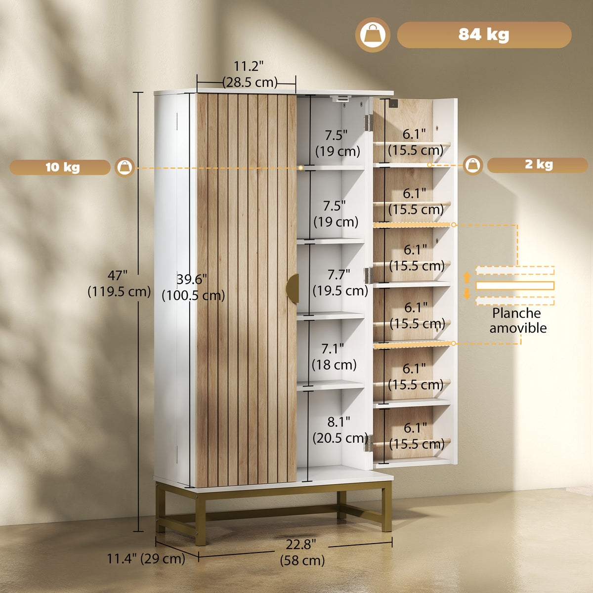 Armoire de cuisine autoportante 5 tablettes ajustables