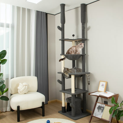 Arbre à chat plafond-sol ajustable 225-255cm avec hamacs